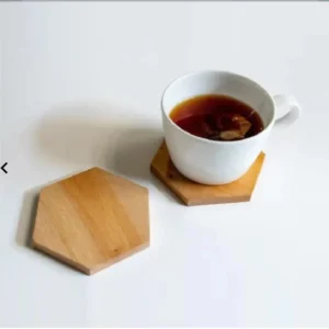 Tatakan Gelas Kayu HEXAGONAL 10cm Tahan Panas Wooden Coaster Polos