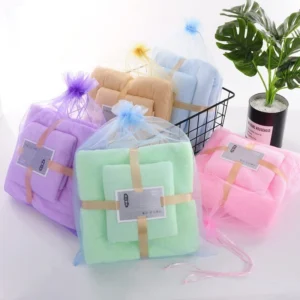 Handuk 2in1 Bulu Lembut Polos Towel Set Besar & Kecil Souvenir Hadiah