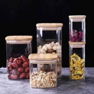 Toples Kaca Tutup Kayu Kedap Udara / Glass Storage Jar Bumbu Gula Kopi