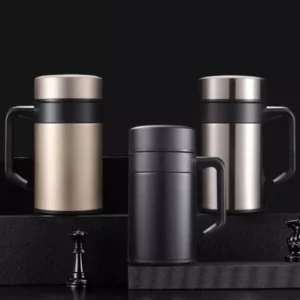 Mug Tea HN22 Termos Cup Gagang Tumbler Gelas Botol Stainless Hitam Emas Black Gold Silver