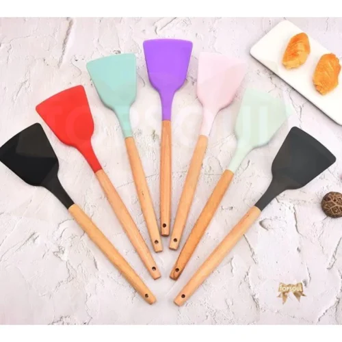 Sodet SILIKON Gagang Kayu / Spatula Masak Sutil Sendok Penggorengan