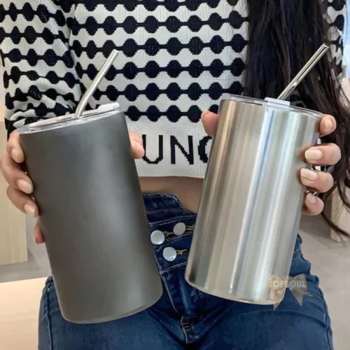 Tumbler GOOD MORNING POLOS 600ml Botol Sedotan Stainless Ice Americano