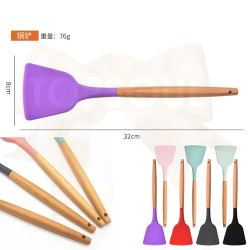 Sodet SILIKON Gagang Kayu / Spatula Masak Sutil Sendok Penggorengan